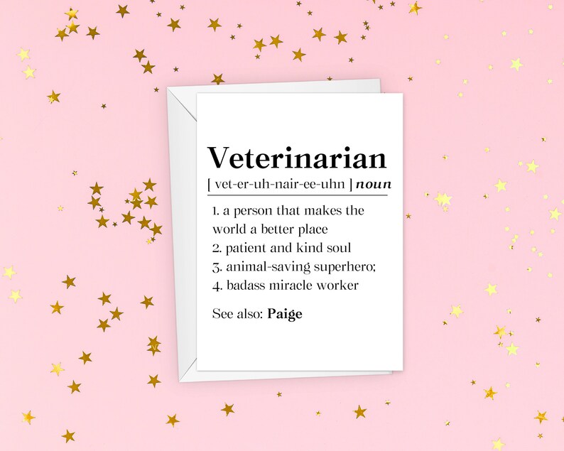 Personalized Veterinarian Definition Card, Vet Thank You Card
