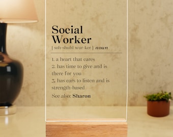 Personalized Social Worker Acrylic Plaque, Social Worker Appreciation Gift, Social Worker Desk Decor, Social Work Graduation Desk Sign