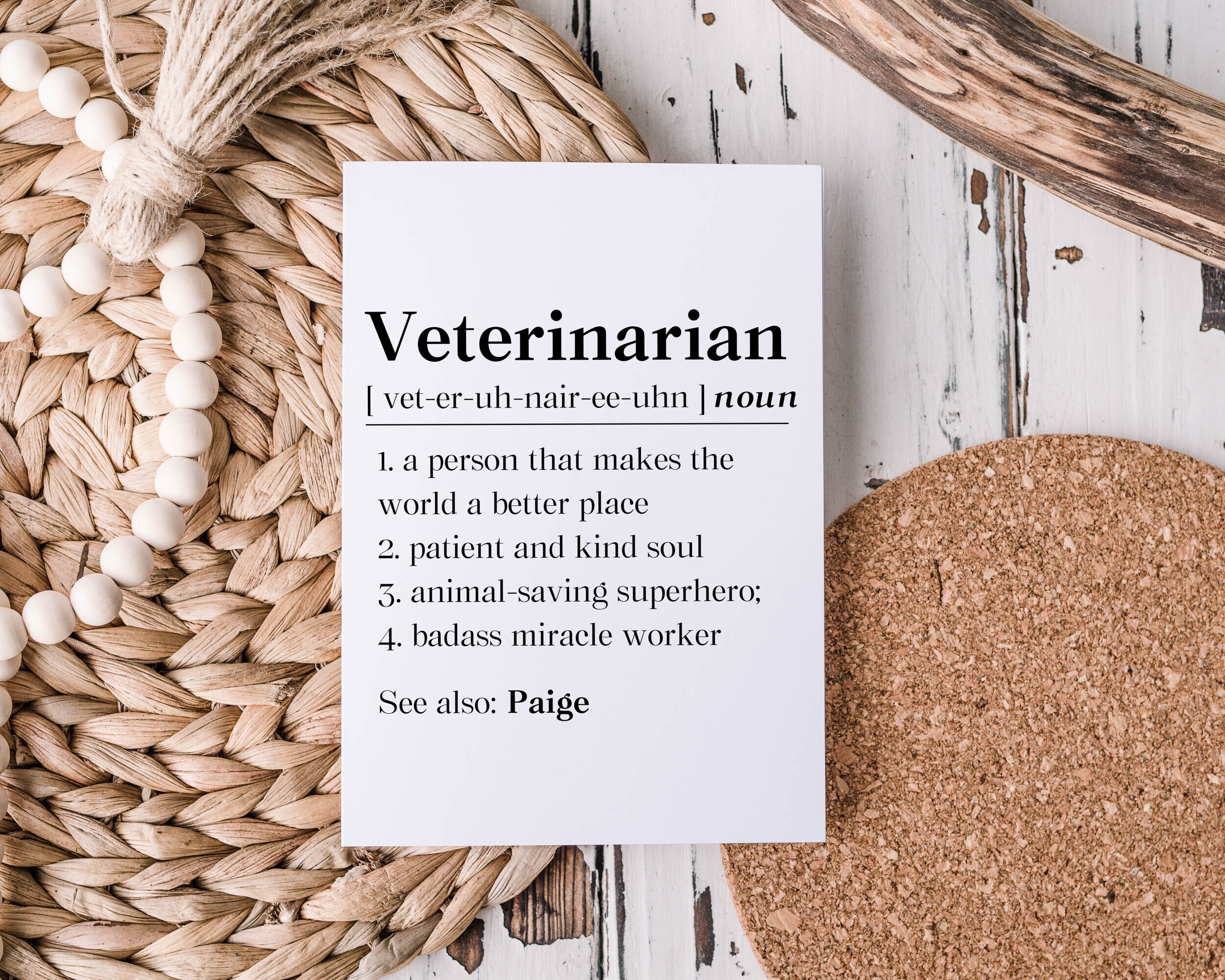 Personalized Veterinarian Definition Card, Vet Thank You Card