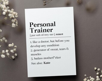 Personalized Personal Trainer Definition  Card, Gym Personal Trainer Appreciation Card, For Trainer Exercise Gift, Thank You Card