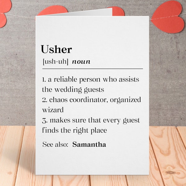 Personalized Usher Card, Usher Proposal Gift, From Bride Greeting Card, Usher Thank You Folded Card, Wedding Card, Personalized Usher Gift