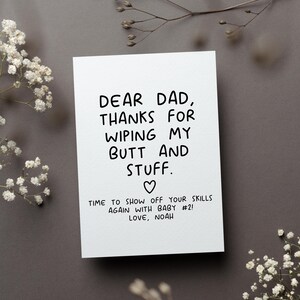 Custom Expecting Dad Fathers Day Card, Fathers Day Second Child Gift, From First Kid Funny Greeting Card, Thanks For Wiping Folded Card