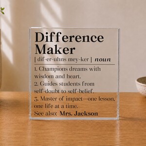 Personalized Mentor Teacher Square Acrylic Plaque, Custom Teacher Appreciation Gift, Difference Maker Definition Desk Decor