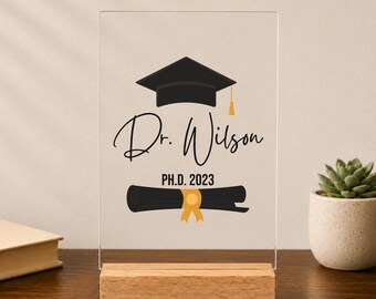 Personalized Phd Acrylic Plaque, Phd Graduation Gift, Doctorate Degree Desk Decor, Doctor Graduate Desk Sign, Custom Dr Acrylic Plaque