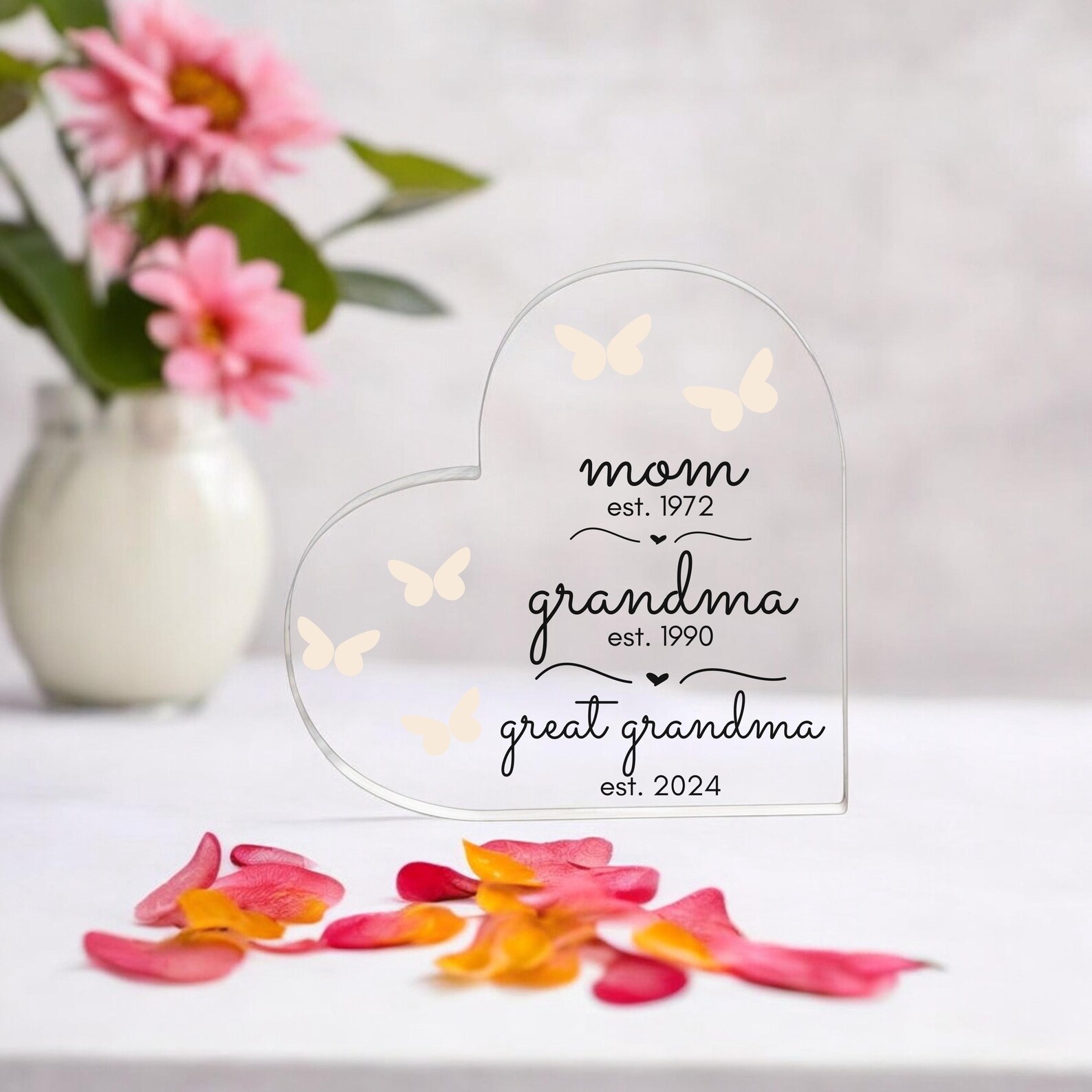 Personalized First Mom Now Great Grandma Heart Acrylic Plaque, Custom ...