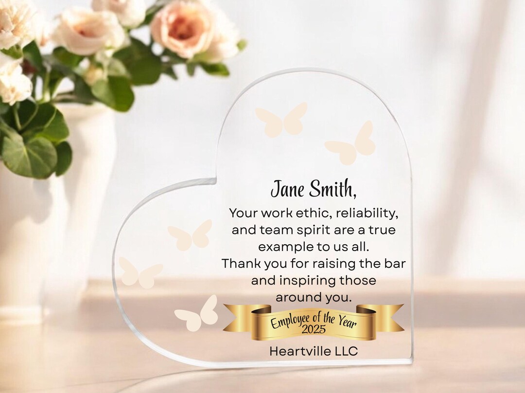 Employee of the Year Award Personalized Heart Acrylic Plaque, Company ...