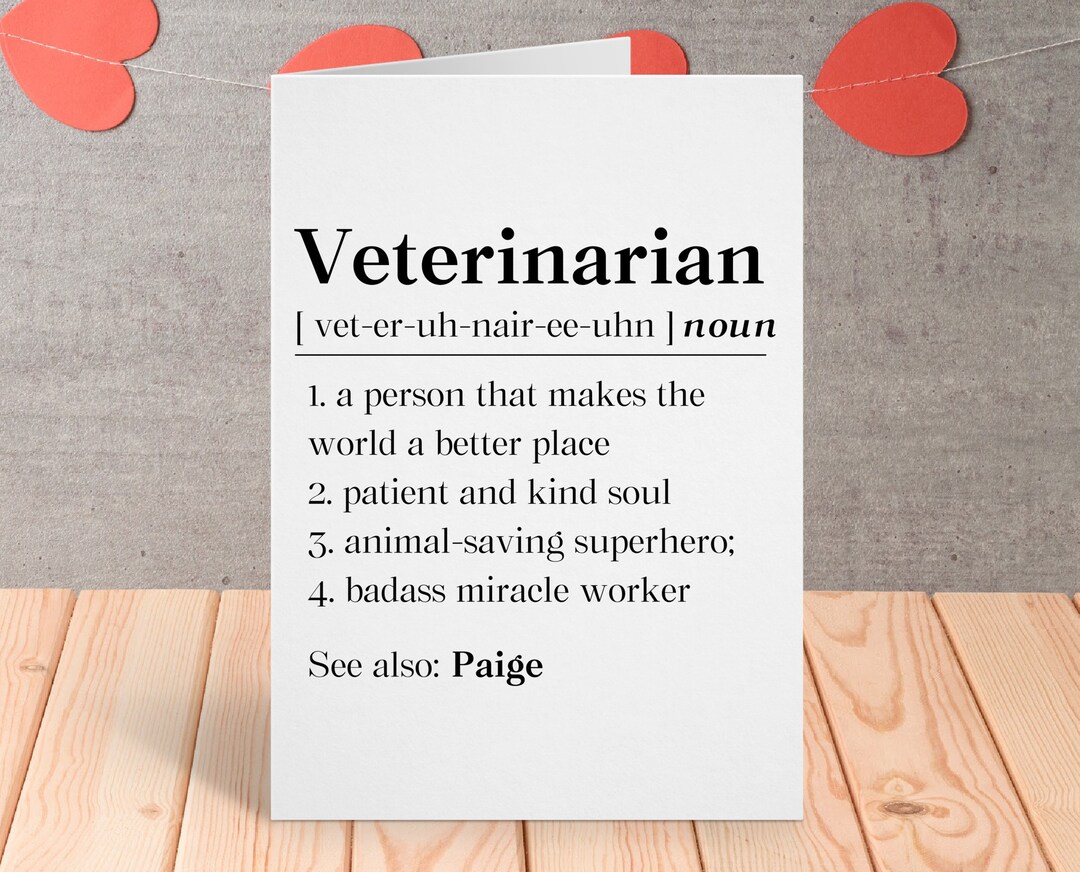 Personalized Veterinarian Definition Card, Vet Thank You Card, Veterinarian Thank You Card, for