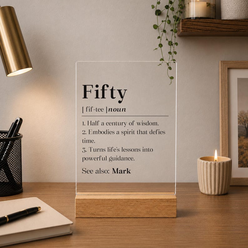 Personalized Fifty Birthday For Husband Acrylic Plaque, 50th Bday Man Gift, 50 Year Old Desk Decor, From Wife Desk Sign, For Male Keepsake image 4