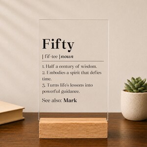 Personalized Fifty Birthday For Husband Acrylic Plaque, 50th Bday Man Gift, 50 Year Old Desk Decor, From Wife Desk Sign, For Male Keepsake image 1