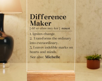 Personalized Difference Maker Definition Acrylic Plaque, For Coworker Thank You Gift, Mentor Appreciation Desk Decor, Employee Desk Sign