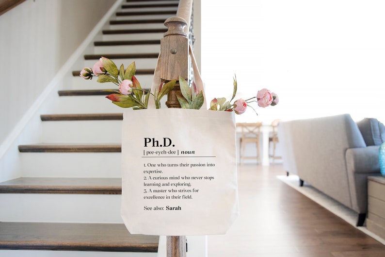 Personalized Phd Graduation Tote Bag, Custom Doctorate Graduate Gift for Her, New Phd Gift, Phd Grad Gift Tote, Phd Student Definition image 5