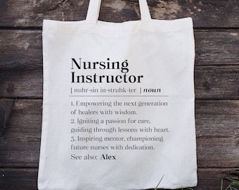 Funny Nursing Instructor Definition Tote Bag, Custom Nursing Instructor Birthday Canvas Tote, Thank You Nursing Instructor Gift