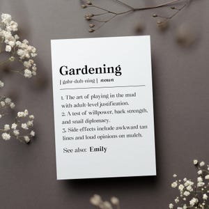 Personalized Gardening Definition Card, Funny Gardening Gift, Custom Gardener Greeting Card, Gardening Lover Folded Card, Garden Humor Card