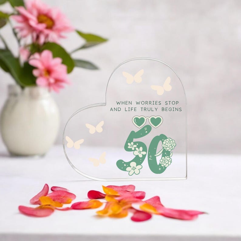 Daughter 50th Birthday Heart Acrylic Plaque, 50 Year Old Women Gift
