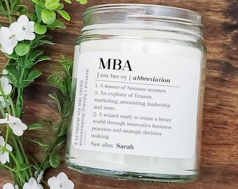 Personalized Mba Graduation Candle, Custom Master Of Business Administration Graduate Gift, Mba Grad Scented Candle, New Mba Candle Gift