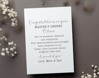 Personalized Master's Degree Congratulations Card, Master Graduation Gift, Master Degree Congrats Greeting Card, Master Graduation Gift