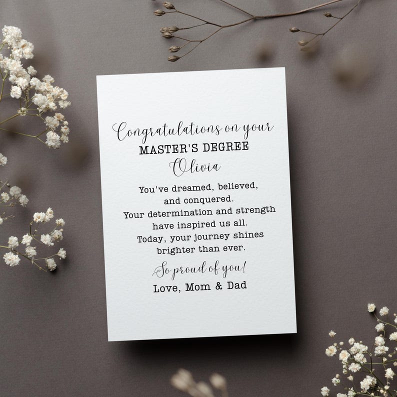 Personalized Master's Degree Congratulations Card, Master Graduation ...
