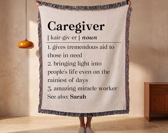 Personalized Caregiver Definition Woven Blanket, Caregiver Appreciation Throw Blanket Gift, For Caregiver Christmas Gift