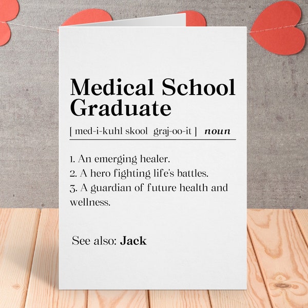 Personalized Medical School Graduate Card, Custom Med School Grad Definition Gift, Med School Graduation Greeting Card, Medical School Gift