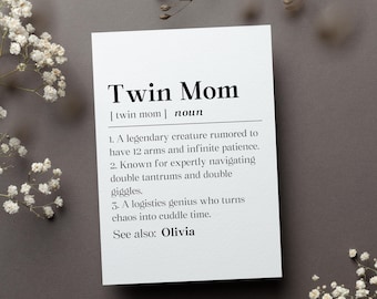 Personalized Twin Mom Card, Mom Of Twins Mothers Day Gift, Double Trouble Greeting Card, Funny Mom Birthday Folded Card, Moms Day Card