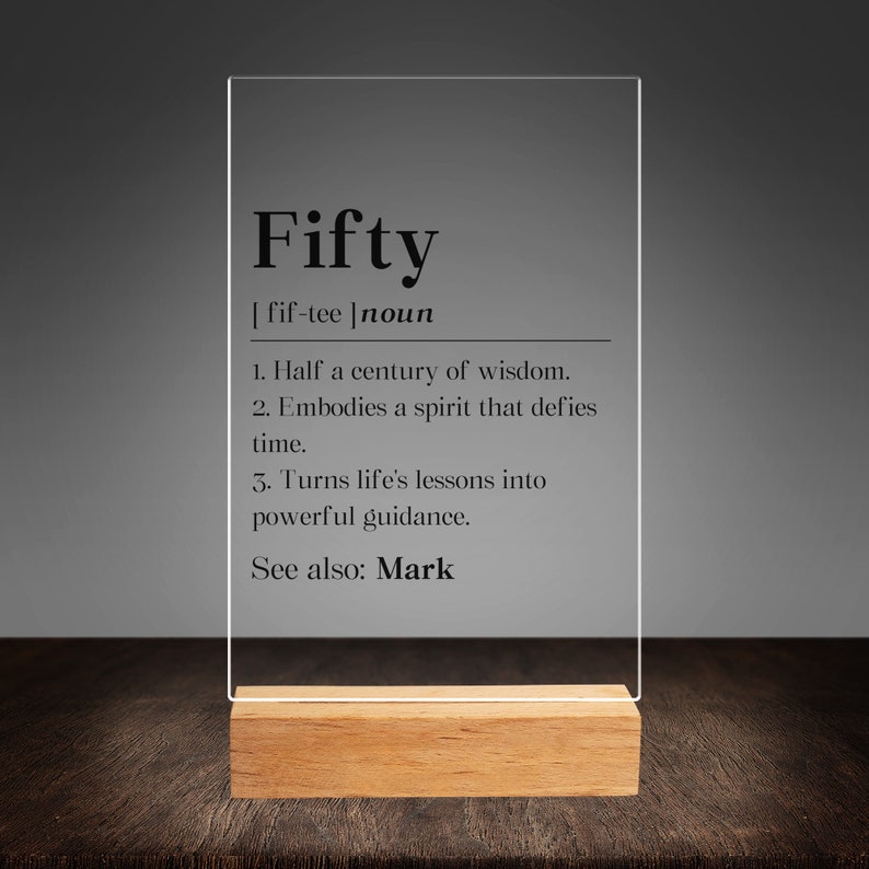 Personalized Fifty Birthday For Husband Acrylic Plaque, 50th Bday Man Gift, 50 Year Old Desk Decor, From Wife Desk Sign, For Male Keepsake image 2