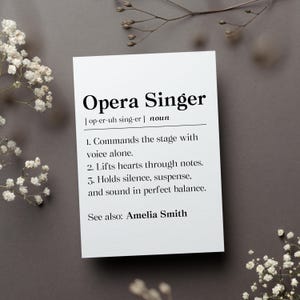 Personalized Opera Singer Definition Card, Soprano Singer Gift, Tenor Singer Greeting Card, Opera Music Folded Card, Soprano Singer Gift