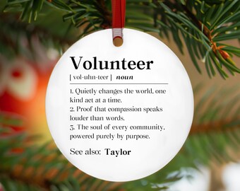 Personalized Volunteer Definition Ornament, Custom Volunteer Award Gift, Volunteer Appreciation Christmas Ornament