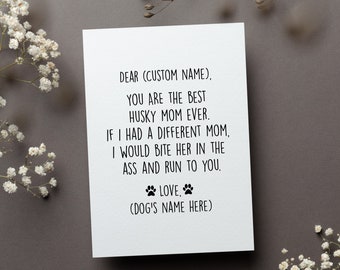 Personalized Husky Mom Card, Husky Dog Mom Gift, Funny Dog Mom Greeting Card, Husky Dog Folded Card, Dog Owner Card, For Mom Gift
