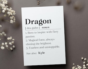 Personalized Chinese Zodiac Dragon Definition Card, Chinese Zodiac Dragon Birthday Gift, Chinese New Year 2026 Greeting Card