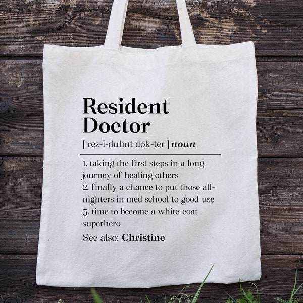 Custom Resident Doctor Definition Tote Bag, Medical School Grad Canvas Tote, Med Student Resident Gift, Match Day 2024 Gift Tote