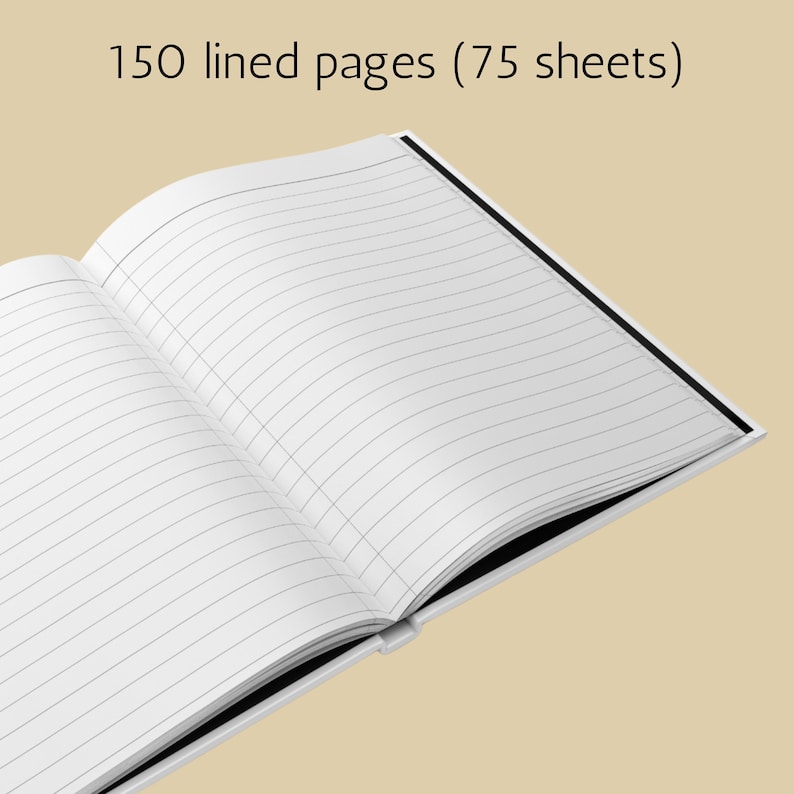 Pode incluir: Um caderno aberto com 150 p&aacute;ginas pautadas (75 folhas). O caderno tem uma capa branca e uma encaderna&ccedil;&atilde;o preta.