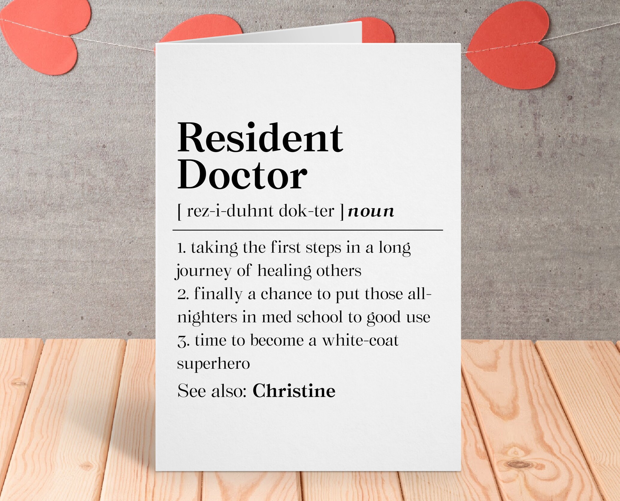 Custom Resident Doctor Definition Card, Medical School Grad Gift, Med Student Resident Greeting
