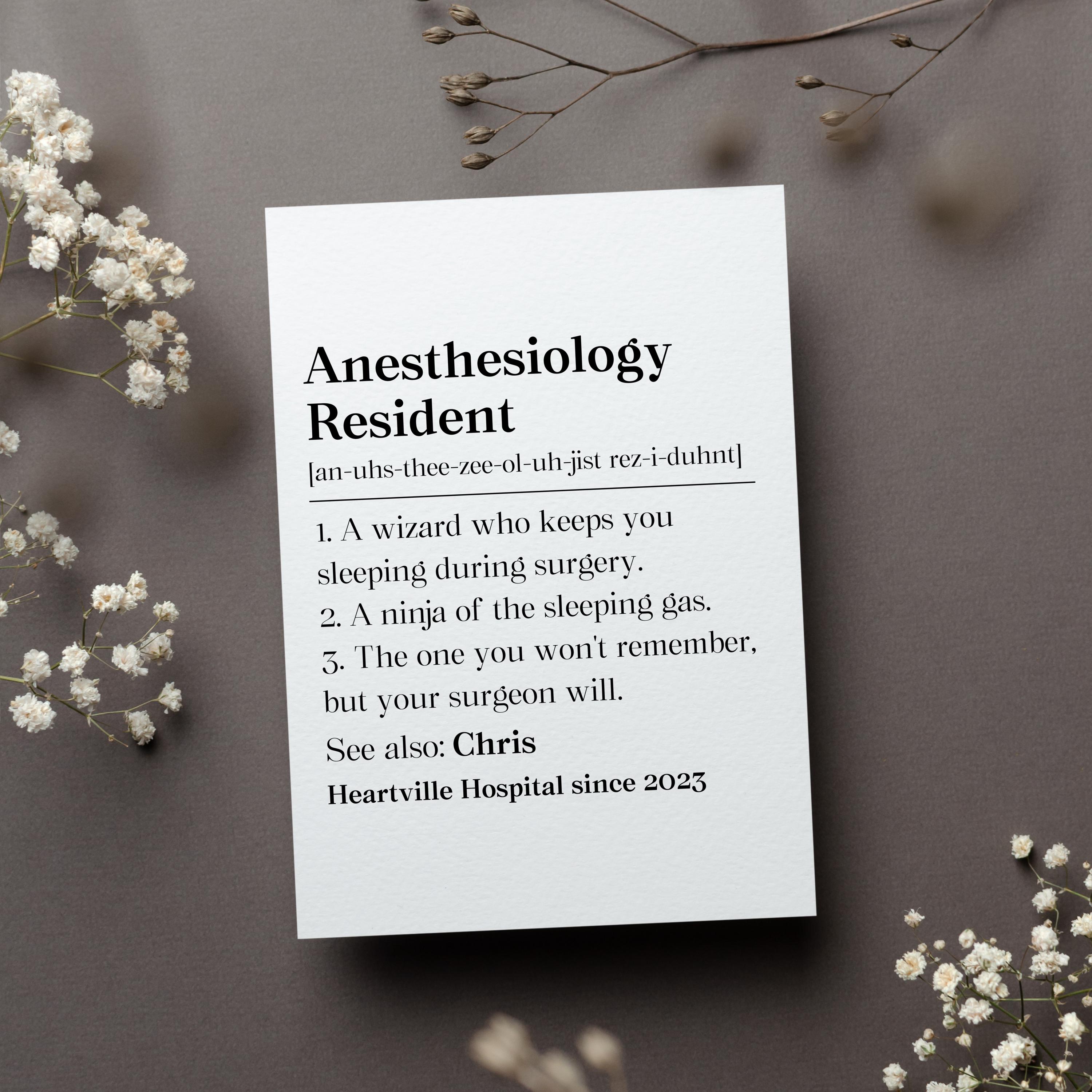 Personalized Anesthesiology Resident Card, Custom Anesthesiologist ...