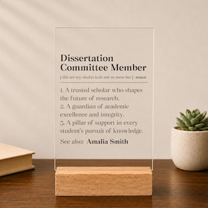 Personalized Dissertation Committee Member Definition Acrylic Plaque, Dissertation Committee Thank You Gift, Dissertation Advisor Desk Decor