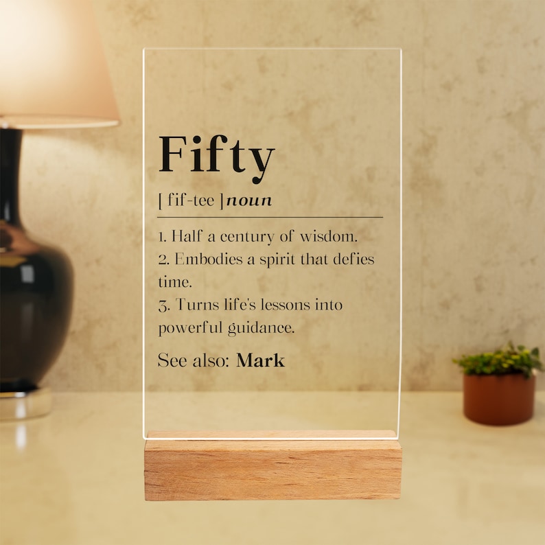 Personalized Fifty Birthday For Husband Acrylic Plaque, 50th Bday Man Gift, 50 Year Old Desk Decor, From Wife Desk Sign, For Male Keepsake image 1