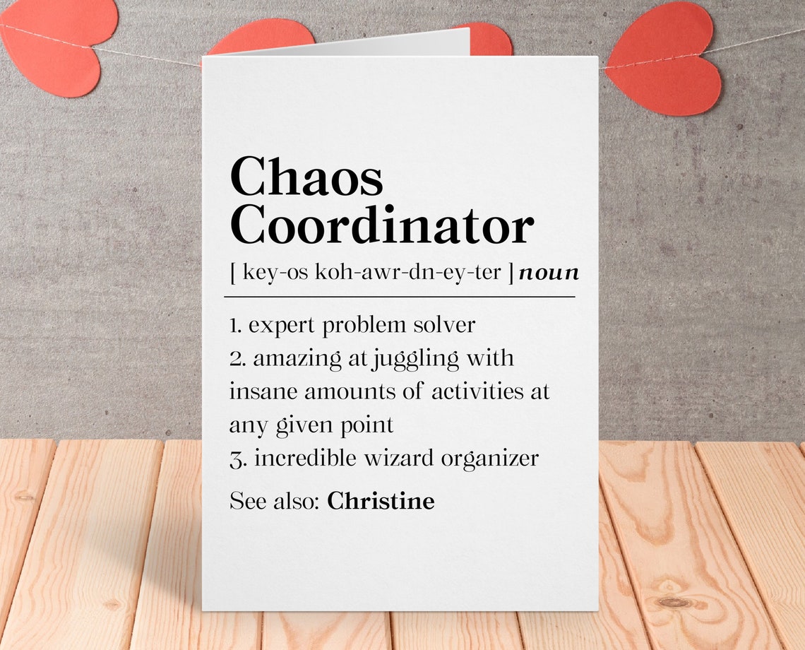 Personalized Chaos Coordinator Definition Card Chaos Etsy
