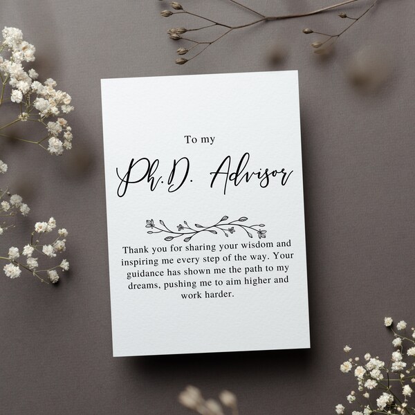 Phd Advisor Thank You Card, Thesis Advisor Gift, Doctorate Mentor Teacher Greeting Card, Academic Coordinator Folded Card