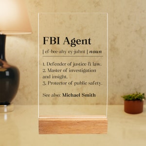 Personalized Fbi Agent Appreciation Acrylic Plaque, Fbi Agent Graduation Gift, Fbi Graduate Desk Decor, Fbi Retirement Desk Sign