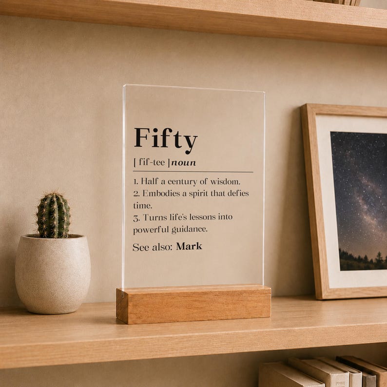 Personalized Fifty Birthday For Husband Acrylic Plaque, 50th Bday Man Gift, 50 Year Old Desk Decor, From Wife Desk Sign, For Male Keepsake image 2