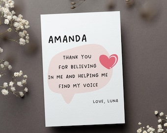 Personalized Thank You Slp Card, Slp From Kid Gift, Speech Therapy Assistant Greeting Card, Speech Pathologist Appreciation Folded Card
