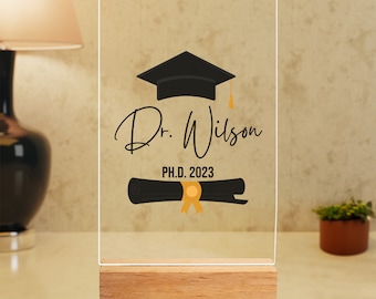 Personalized Phd Acrylic Plaque, Phd Graduation Gift, Doctorate Degree Desk Decor, Doctor Graduate Desk Sign, Custom Dr Acrylic Plaque