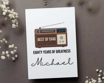 Personalized 80th Birthday For Men Card, Custom 80 Years Old Gift, Born In 1945 Greeting Card, Eighty Birthday Folded Card