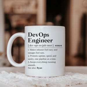 Personalized Devops Engineer Mug, Devops Definition Gift, Devops Birthday Coffee Mug, It Coworker Cup, Personalized Devops Engineer Gift afbeelding 2
