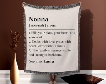 Personalized Nonna Woven Blanket, Nonna Mothers Day Throw Blanket Gift, Italian Grandma Organic Tapestry, Nonna Birthday Picnic Blanket