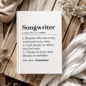 Personalized Songwriter Definition Journal, Song Writing Gift, Song Writer Hardcover Journal, Music Writer Notebook, Composer A5 Ruled Line
