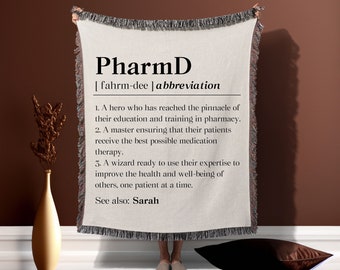 Personalized Pharmd Graduation Woven Blanket, Custom Doctor Of Pharmacy Graduate Throw Blanket Gift, Pharmd Grad Organic Tapestry