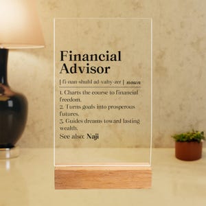 Personalized Financial Advisor Definition Acrylic Plaque, Financial Analyst Gift, Cfa Thank You Desk Decor, Wealth Management Desk Sign