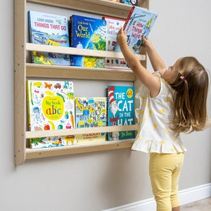 Montessori Bookshelf Wall Mounted, Wood Floating Kids Book Shelf, Small Space Nursery Bookcase Toddler Furniture, Kids Room Baby Bookshelves