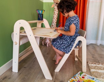 Toddler Table and Chair Set, Kids Wood Table and Chair Set, Handmade Kids Furniture, Kids Activities Game Table, Montessori Table and Chairs