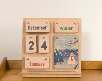 Montessori Calendar for Kids: Preschool Perpetual Wooden Calendar Educational Learning Months and Days of The Week Toys for Toddlers